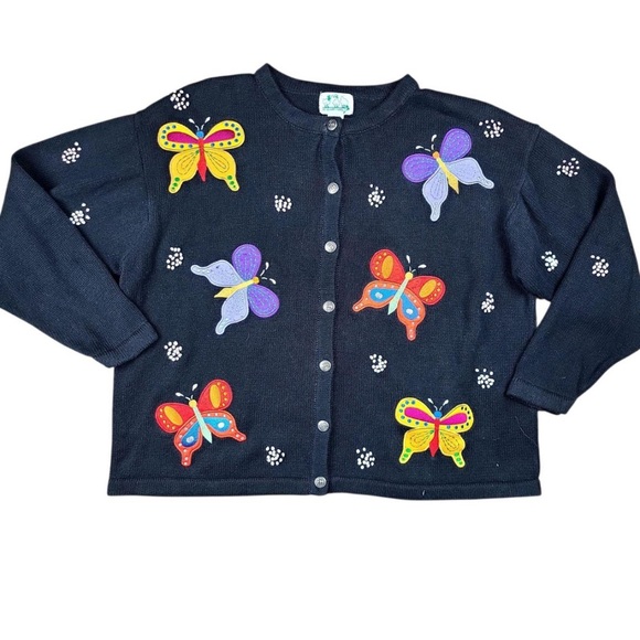 Quacker Factory Black Cardigan with Colorful Accents - Picture 1 of 4